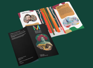 A brochure showcasing the exhibition of Nicolas Party at the Museum of Fine Arts. There are images showcasing his work and what he has done