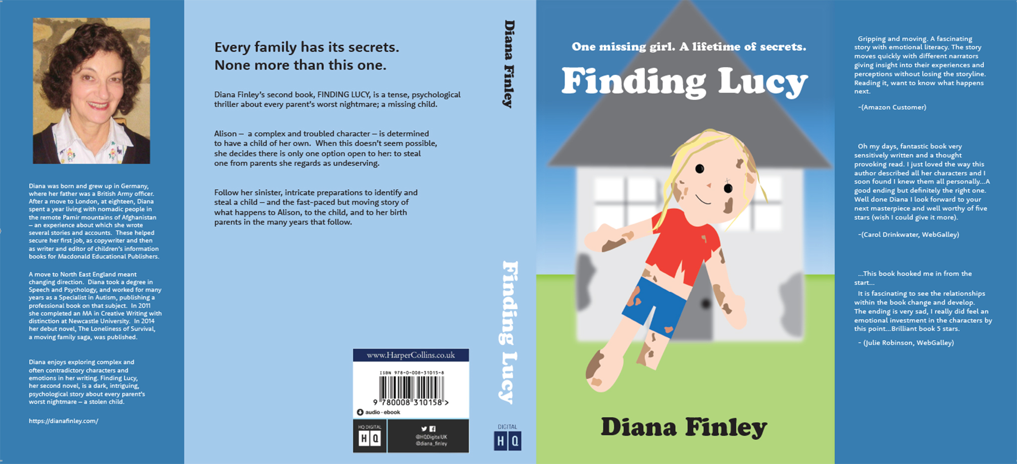 A spread of an illustrated dust jacket for the book "Finding Lucy"