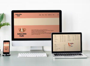 A mockup on three different displays for the website "Adorable Café "